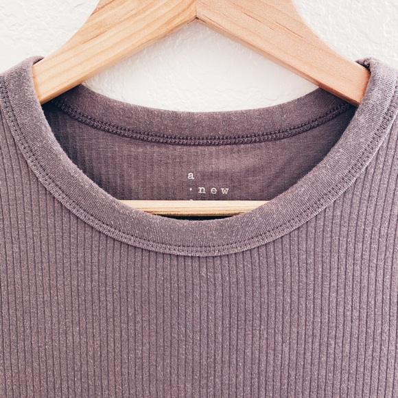 Brown Ribbed Slim Fit Knit Baby Tee - Picture 3 of 4